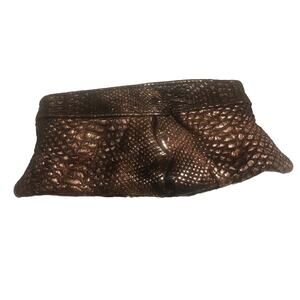 Lauren Merkin Brown Reptile Snakeskin Alligator Print Clutch